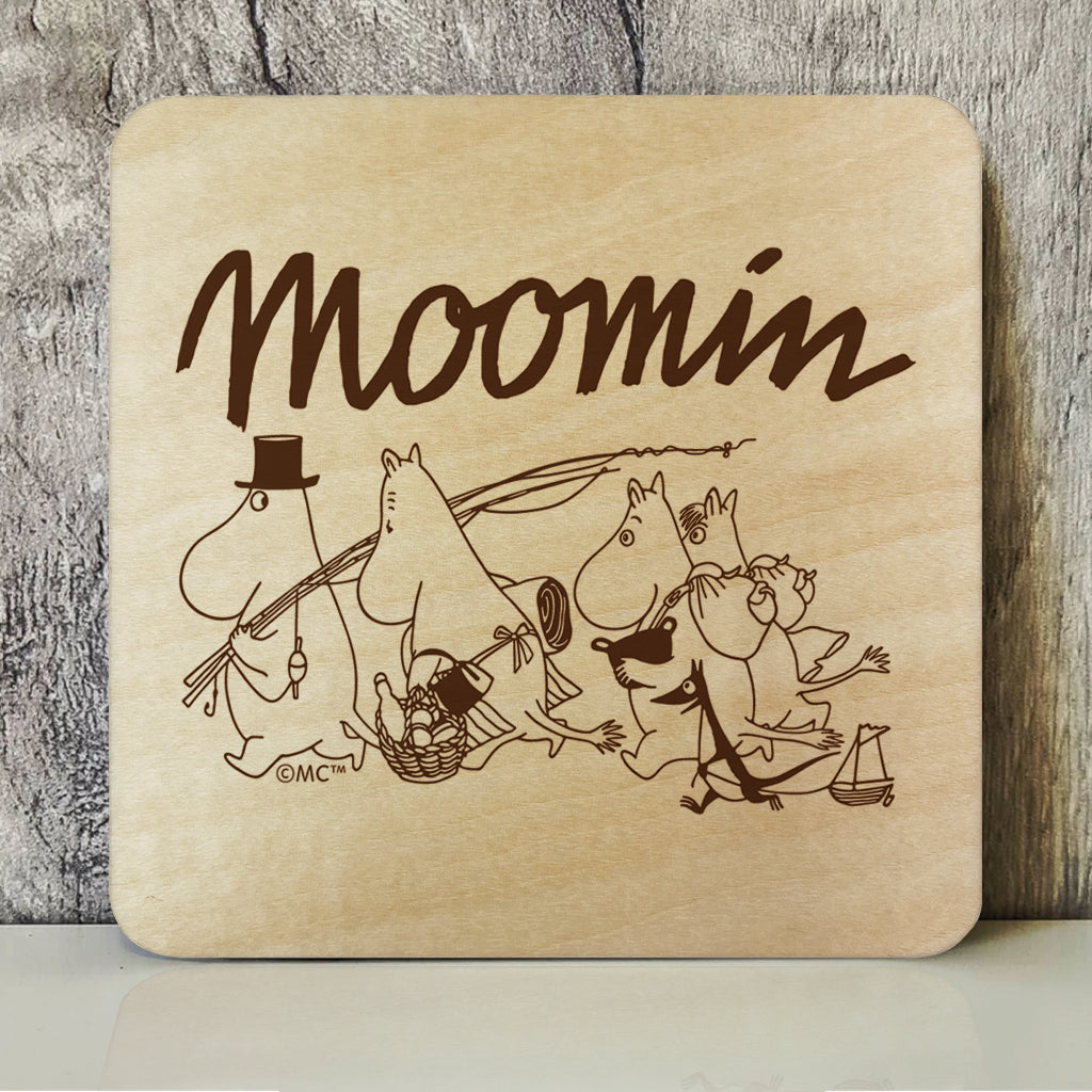 Moomin Family Adventure Natural Wood Single Square Coaster