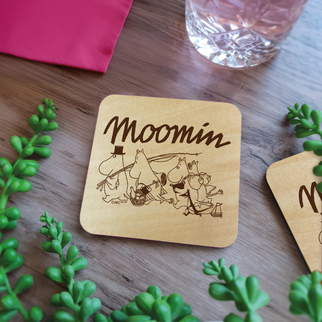 Moomin Family Adventure Natural Wood Single Square Coaster