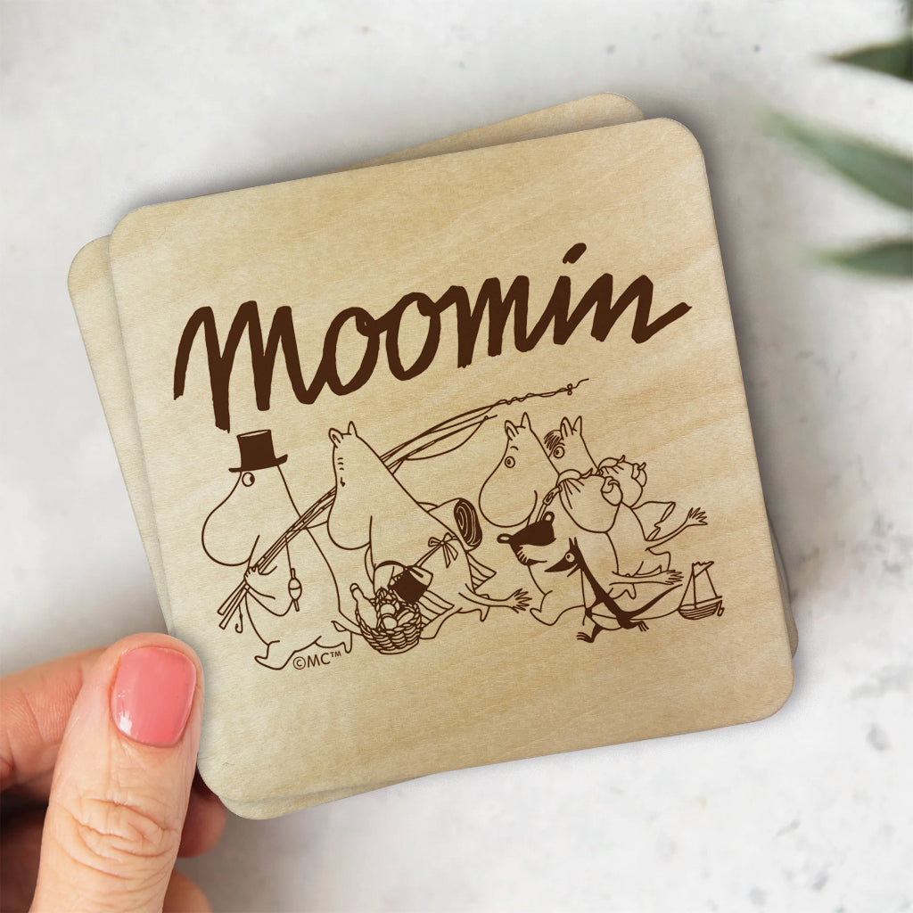 Moomin Family Adventure Natural Wood Single Square Coaster