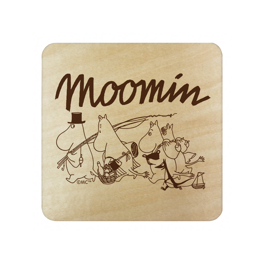 Moomin Family Adventure Natural Wood Single Square Coaster | Moomin Shop US