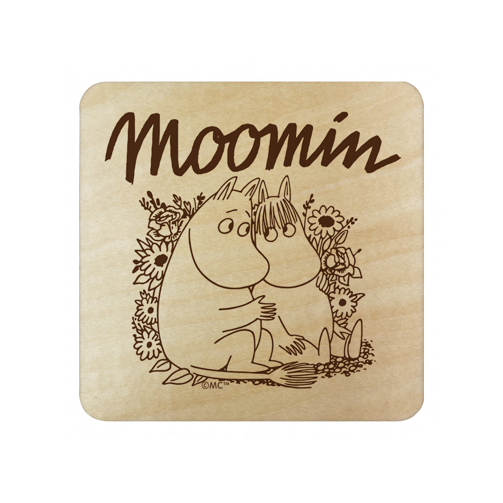 Moomin Moomintroll And Snorkmaiden Flowers Natural Wood Single Square Coaster