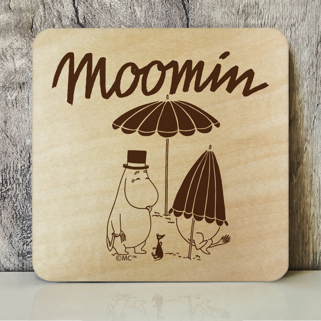 Moomin Moominpappa At The Beach Natural Wood Single Square Coaster | Moomin Shop US