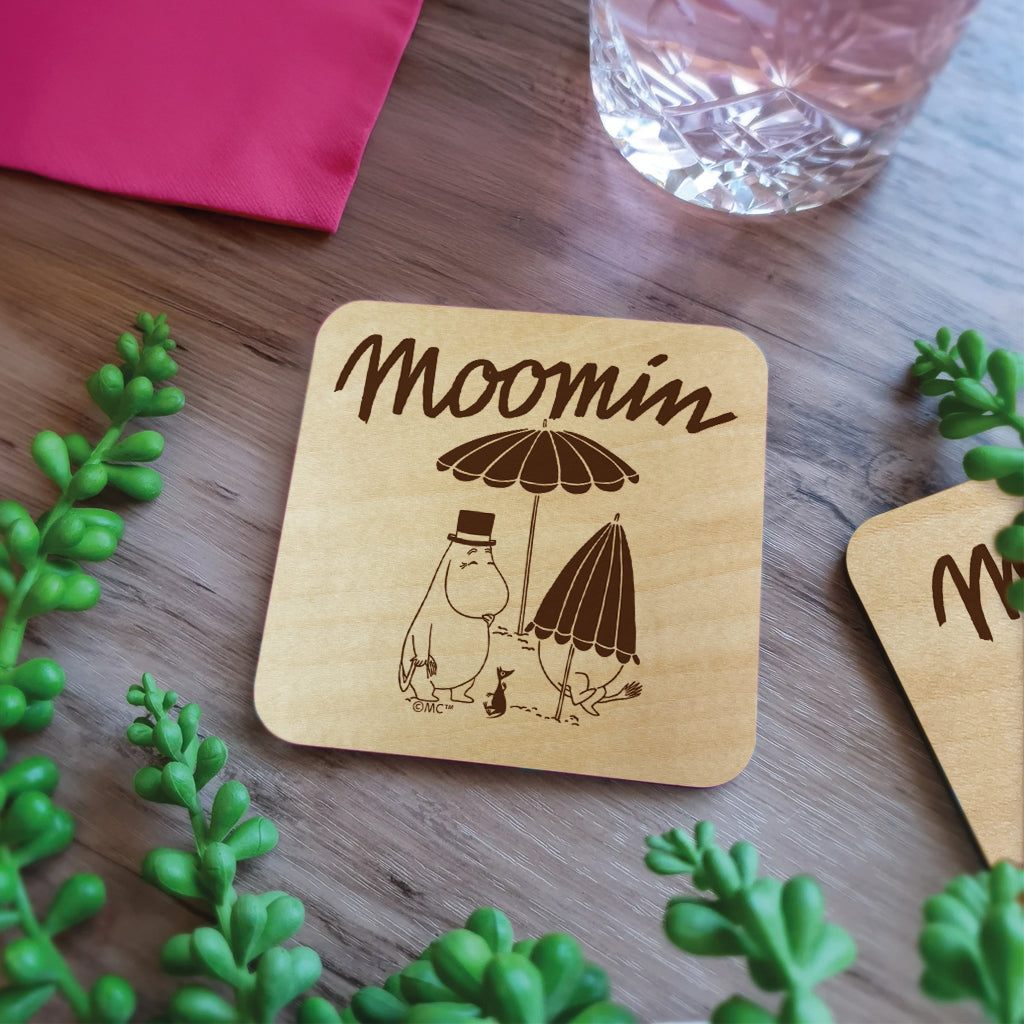 Moomin Moominpappa At The Beach Natural Wood Single Square Coaster