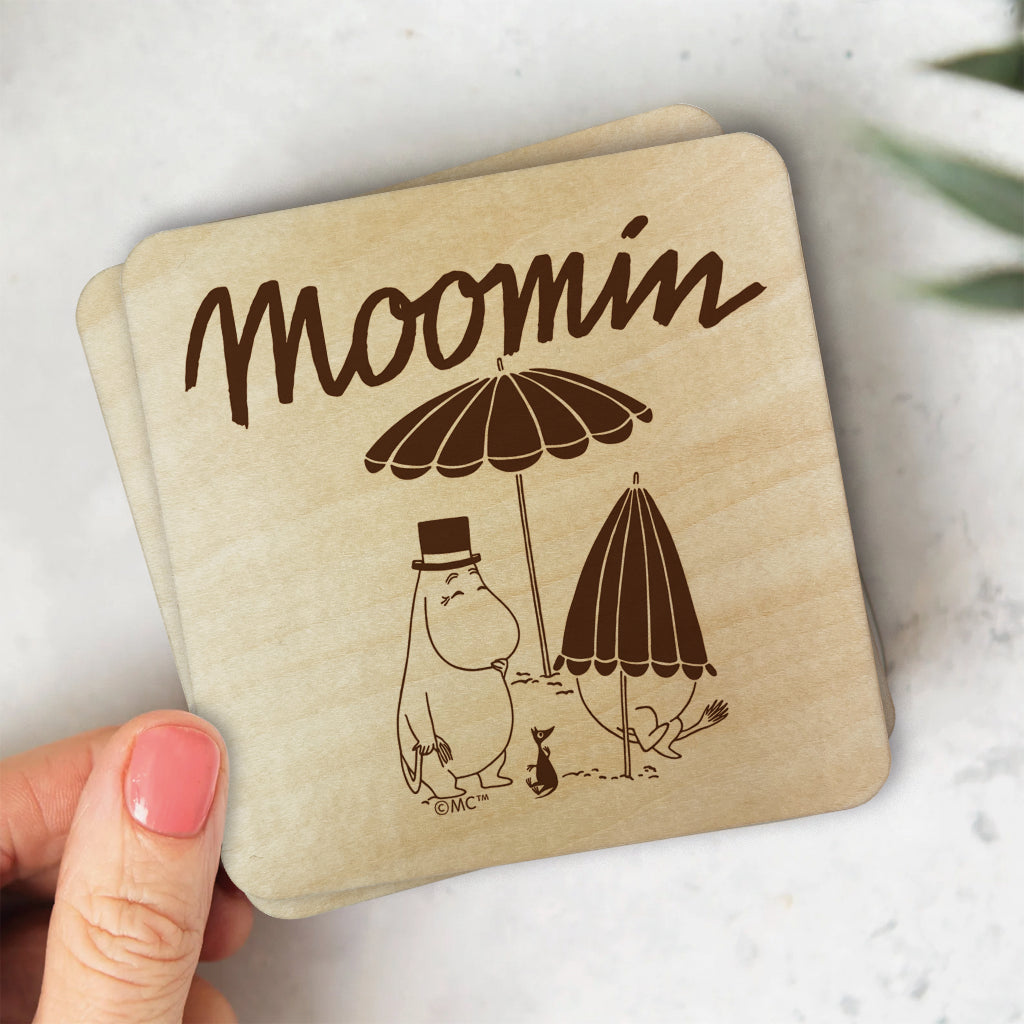 Moomin Moominpappa At The Beach Natural Wood Single Square Coaster