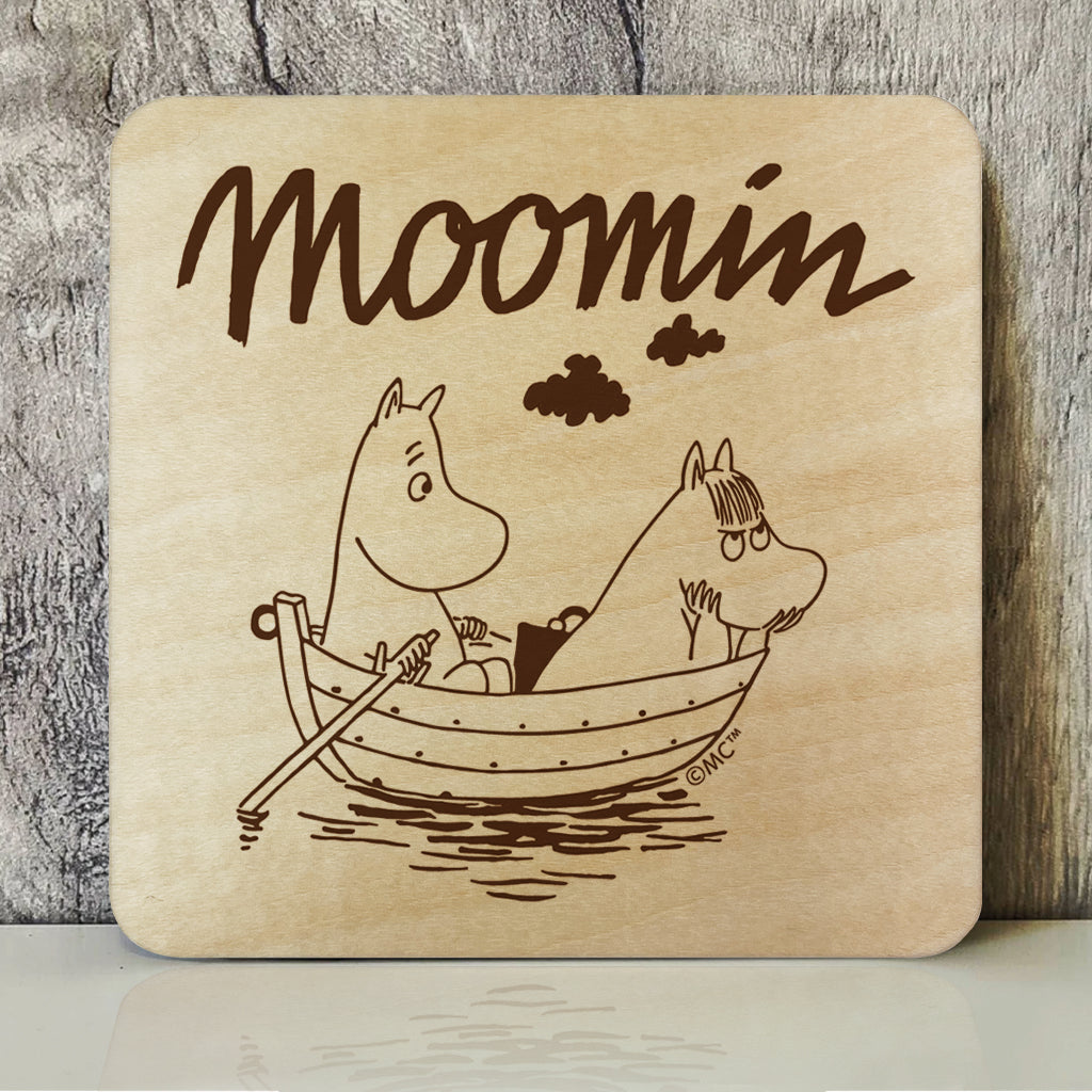 Moomin Moomintroll And Snorkmaiden Sailing Natural Wood Single Square Coaster