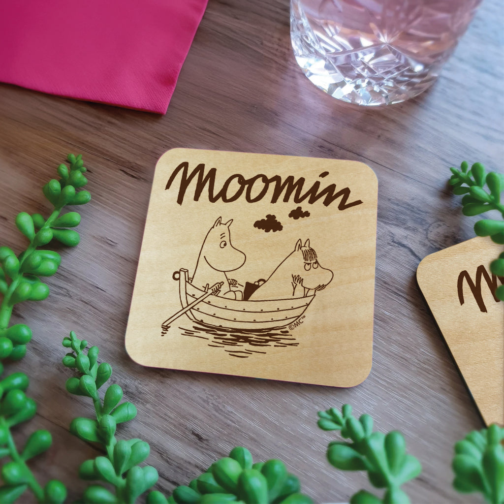 Moomin Moomintroll And Snorkmaiden Sailing Natural Wood Single Square Coaster