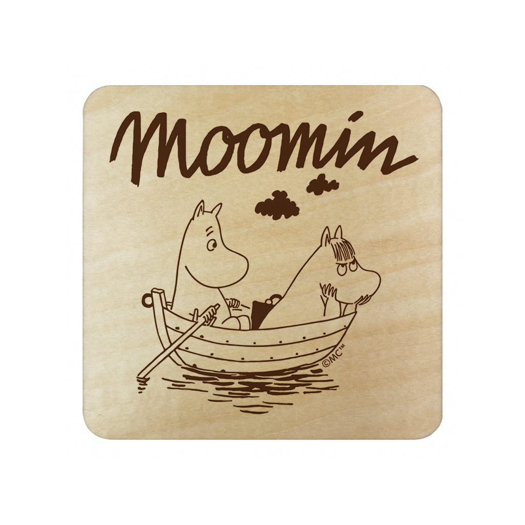 Moomin Moomintroll And Snorkmaiden Sailing Natural Wood Single Square Coaster