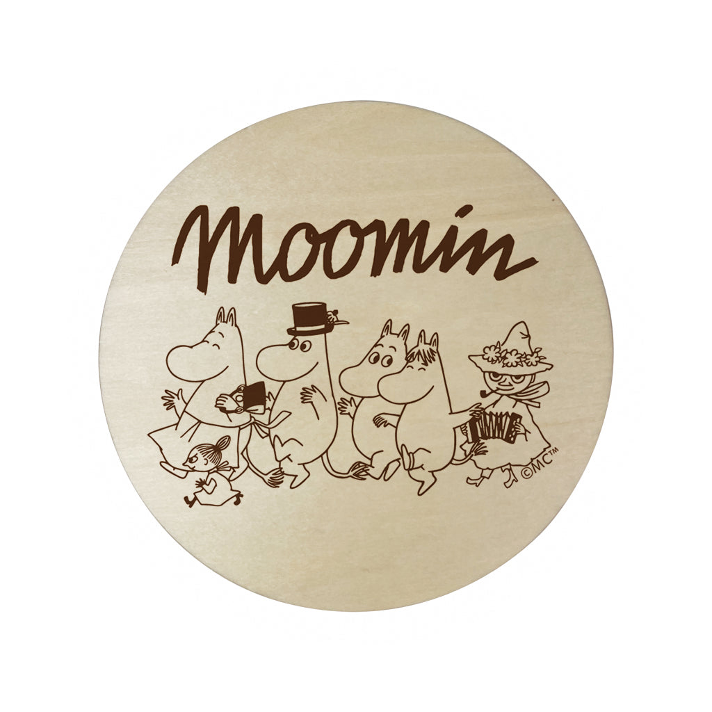 Moomin Family Walking Natural Wood Single Round Coaster