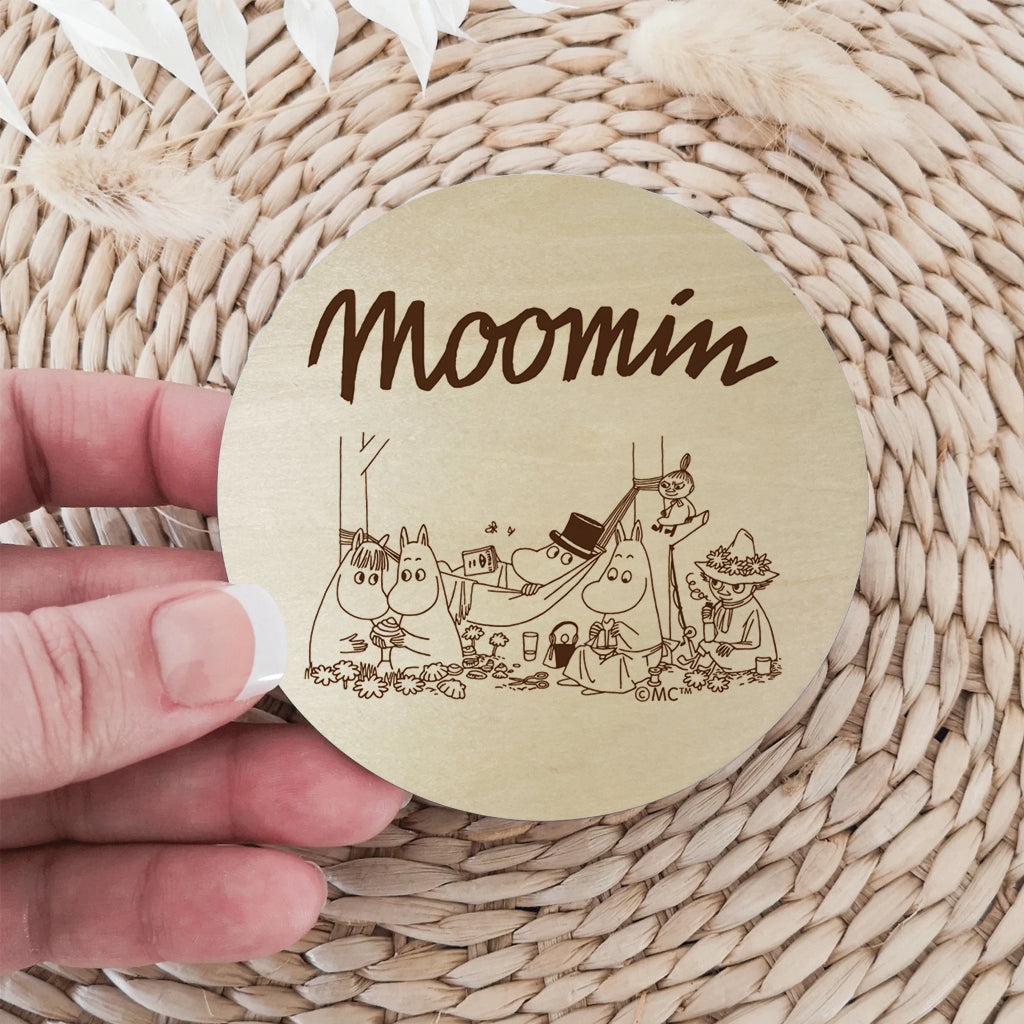 Moomin Family Camping Natural Wood Single Round Coaster