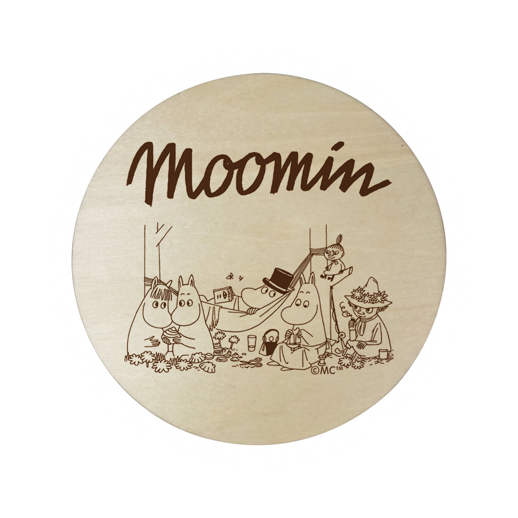 Moomin Family Camping Natural Wood Single Round Coaster