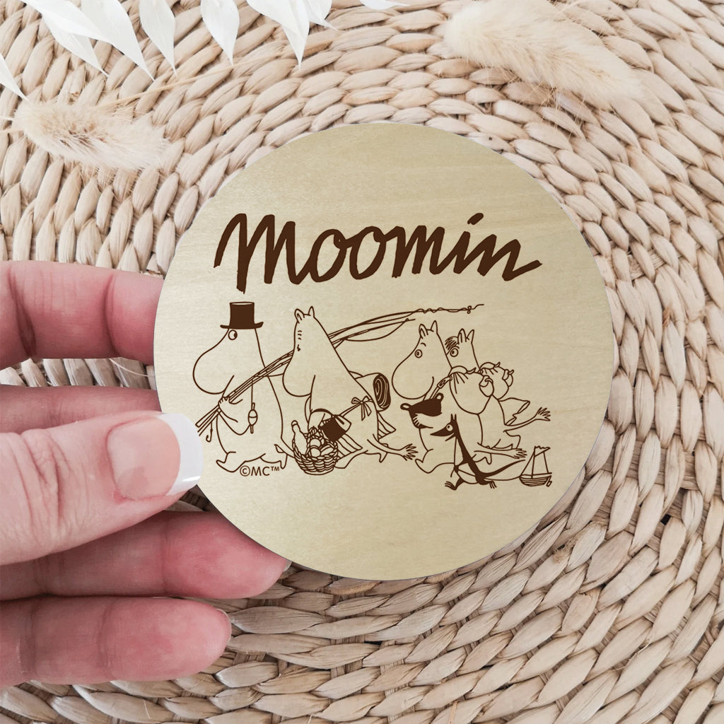 Moomin Family Adventure Natural Wood Single Round Coaster