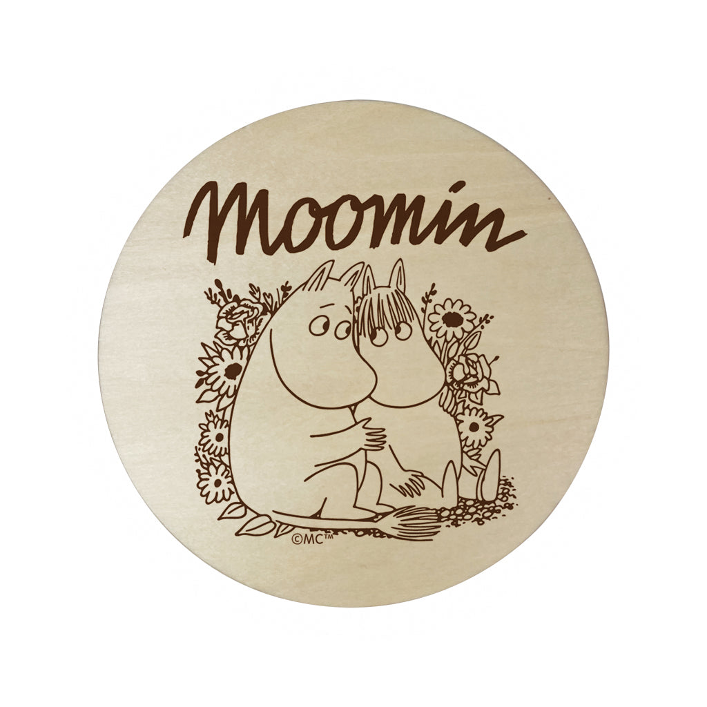 Moomin Moomintroll And Snorkmaiden Flowers Natural Wood Single Round Coaster