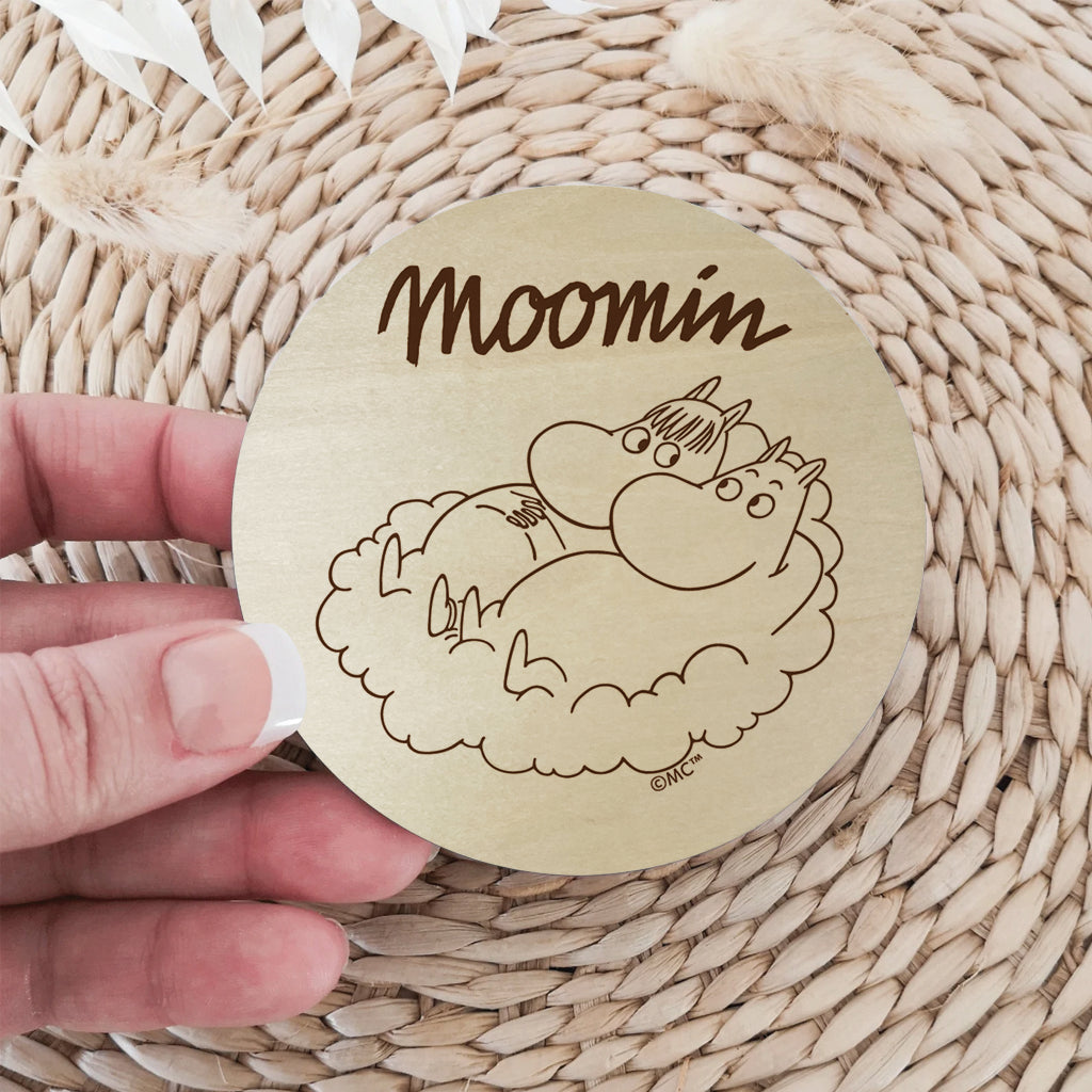 Moomin Moomintroll And Snorkmaiden On Cloud Natural Wood Single Round Coaster