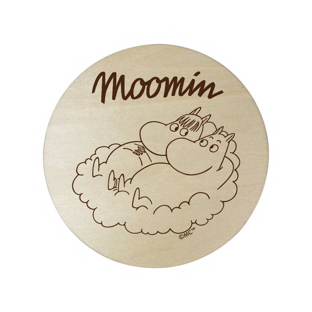 Moomin Moomintroll And Snorkmaiden On Cloud Natural Wood Single Round Coaster