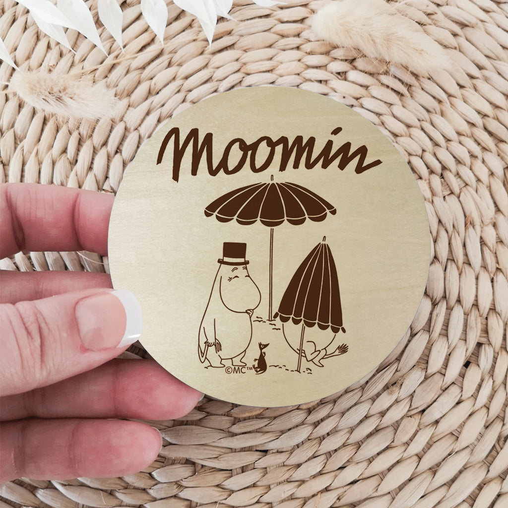 Moomin Moominpappa At The Beach Natural Wood Single Round Coaster