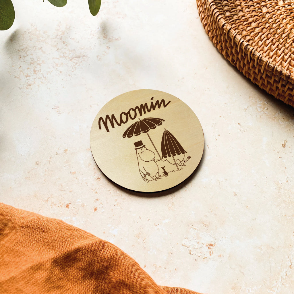 Moomin Moominpappa At The Beach Natural Wood Single Round Coaster