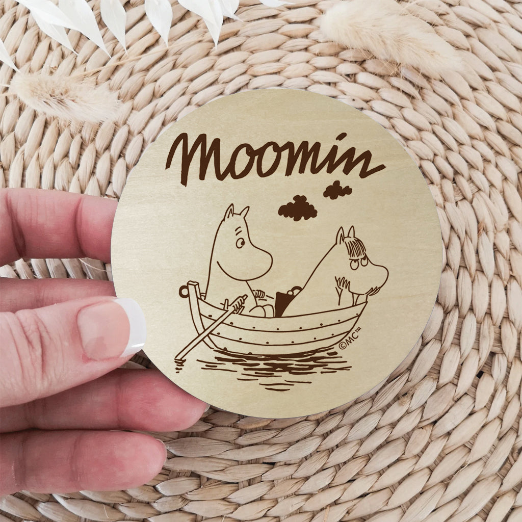 Moomin Moomintroll And Snorkmaiden Sailing Natural Wood Single Round Coaster