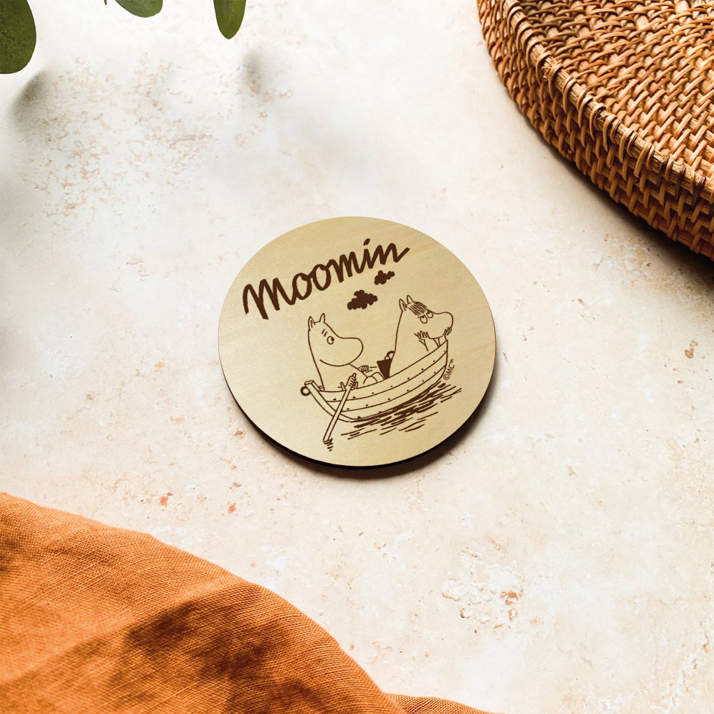 Moomin Moomintroll And Snorkmaiden Sailing Natural Wood Single Round Coaster