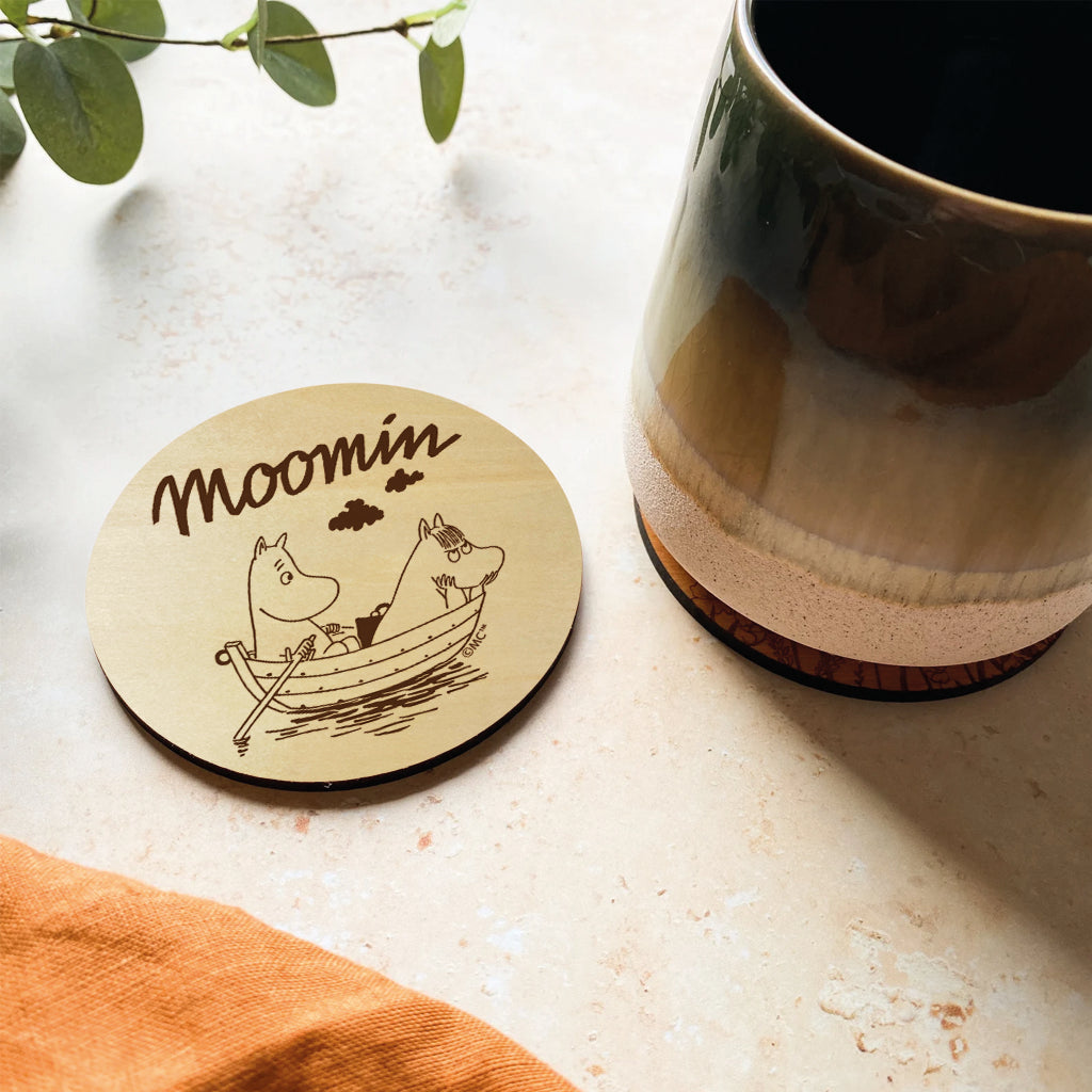 Moomin Moomintroll And Snorkmaiden Sailing Natural Wood Single Round Coaster