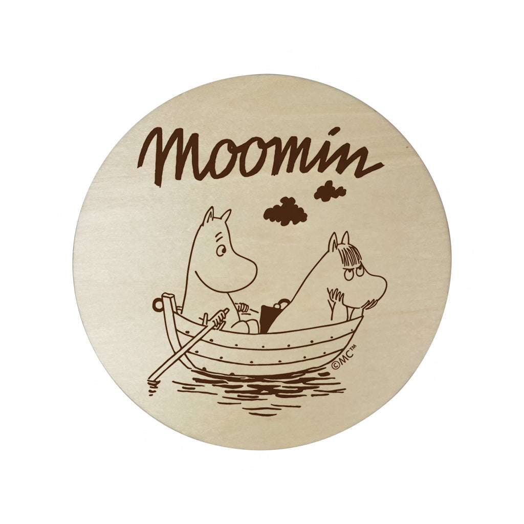 Moomin Moomintroll And Snorkmaiden Sailing Natural Wood Single Round Coaster | Moomin Shop US