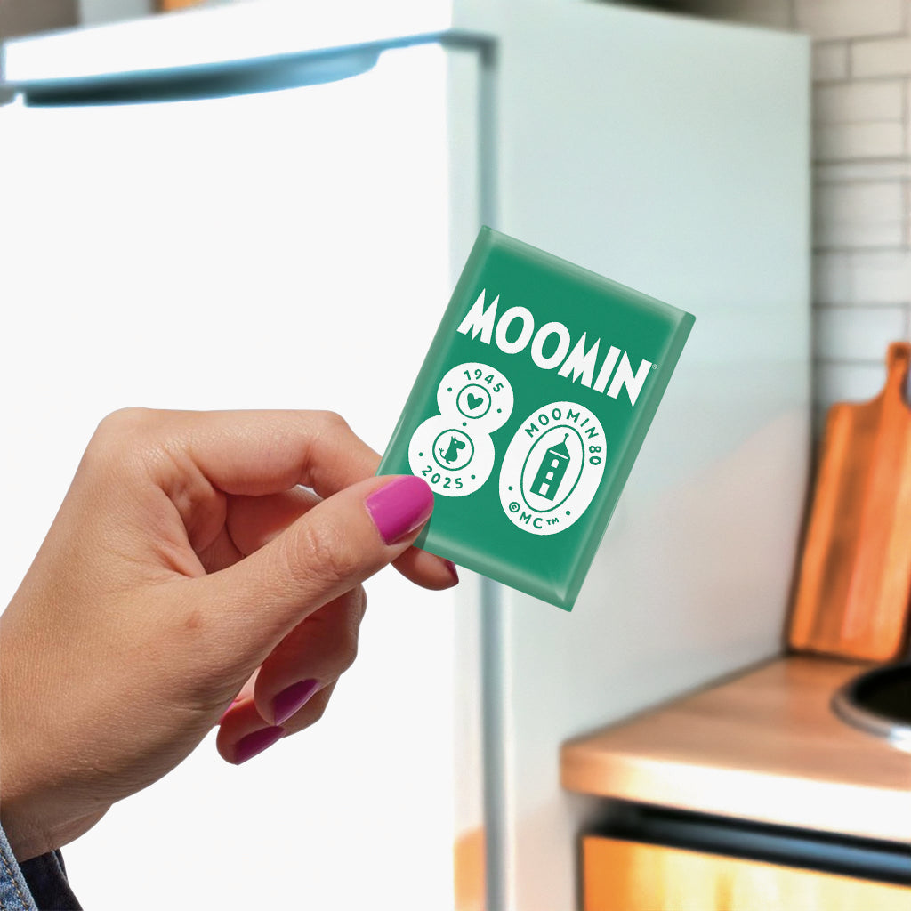 Moomin 80th Anniversary 1945-2025 Teal Glass Fridge Magnet | Moomin Shop US