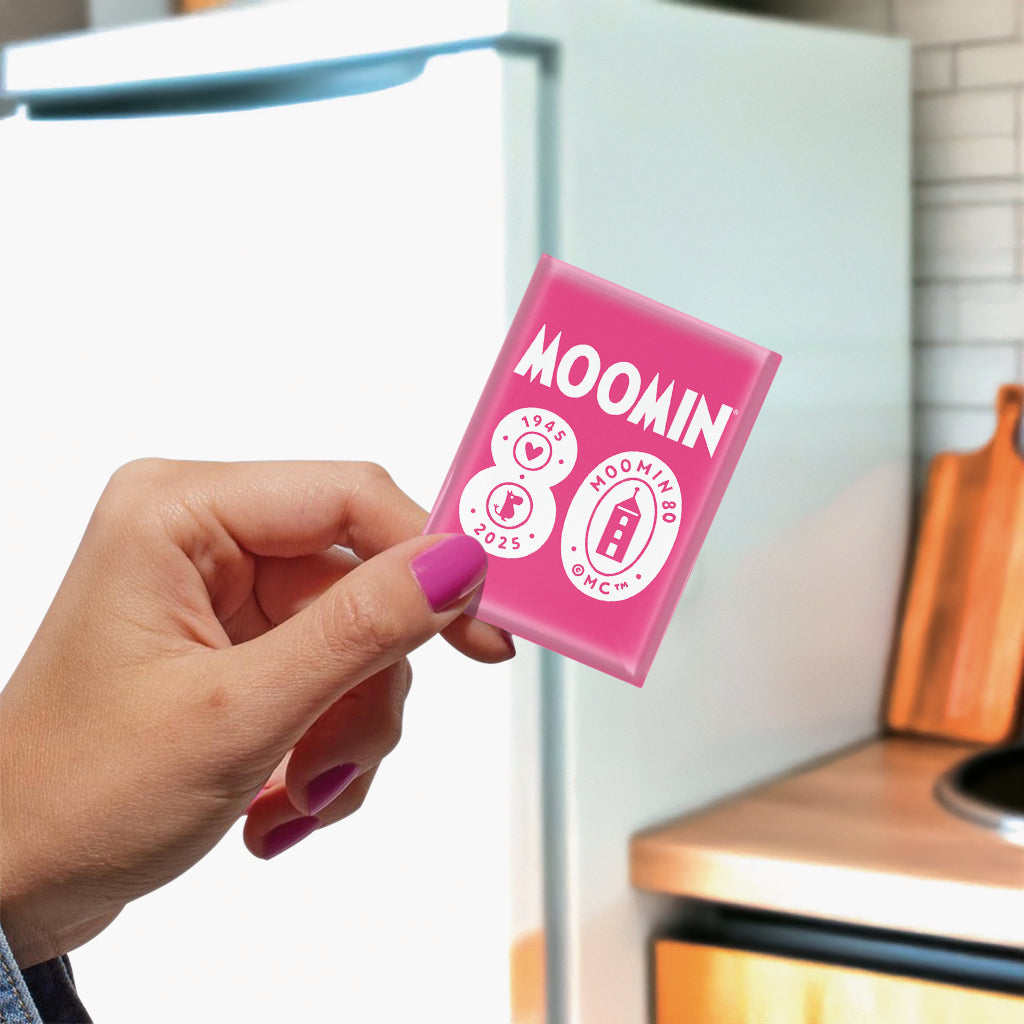 Moomin 80th Anniversary 1945-2025 Fuchsia Glass Fridge Magnet