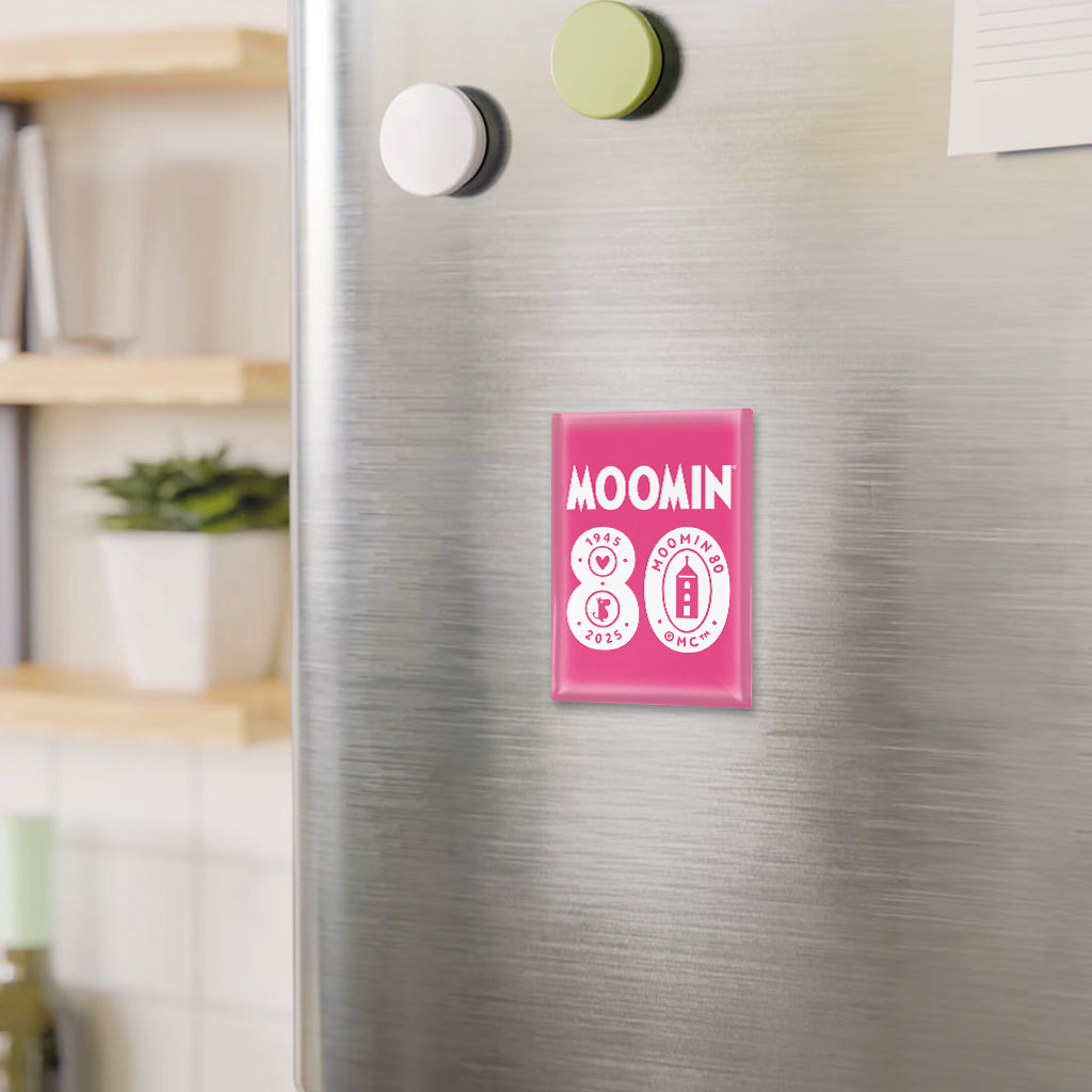 Moomin 80th Anniversary 1945-2025 Fuchsia Glass Fridge Magnet | Moomin Shop US