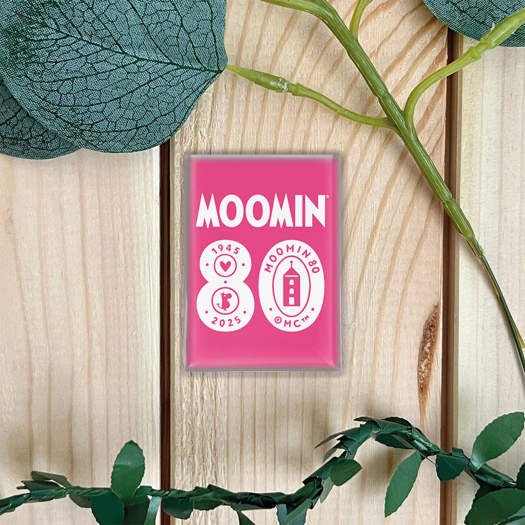 Moomin 80th Anniversary 1945-2025 Fuchsia Glass Fridge Magnet