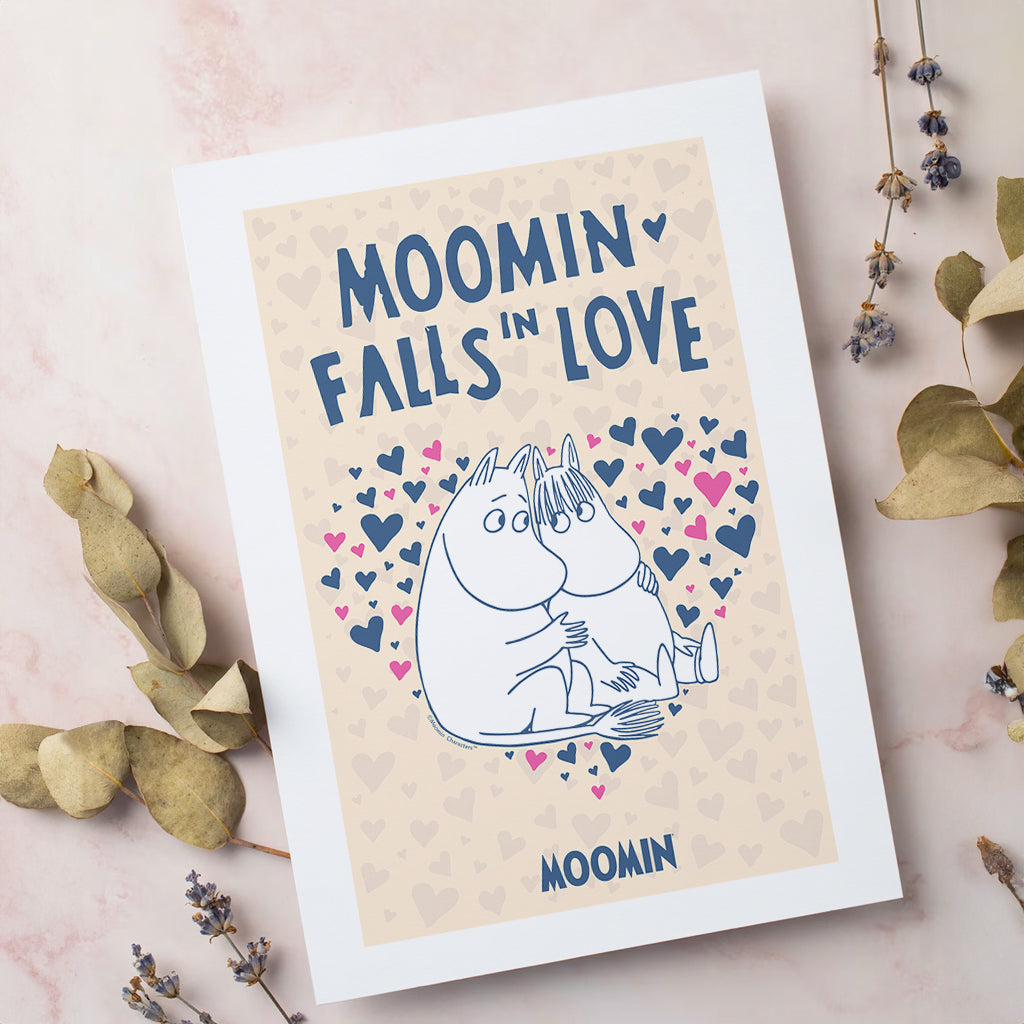 Moomin Falls In Love Hearts Moomintroll &amp; Snorkmaiden Print | Moomin Shop US