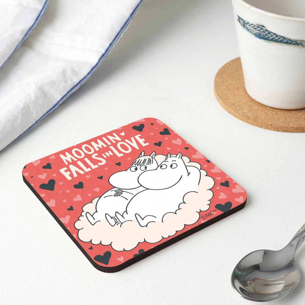 Moomin Falls In Love Snorkmaiden &amp; Moomintroll Wooden Single Coaster | Moomin Shop US