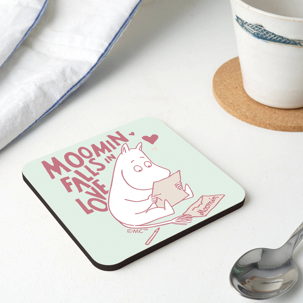 Moomin Moomintroll Reading Love Letter Wooden Single Coaster