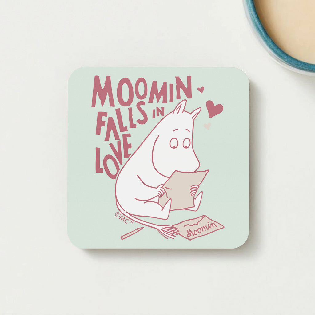 Moomin Moomintroll Reading Love Letter Wooden Single Coaster | Moomin Shop US