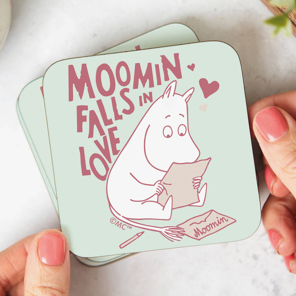 Moomin Moomintroll Reading Love Letter Wooden Single Coaster