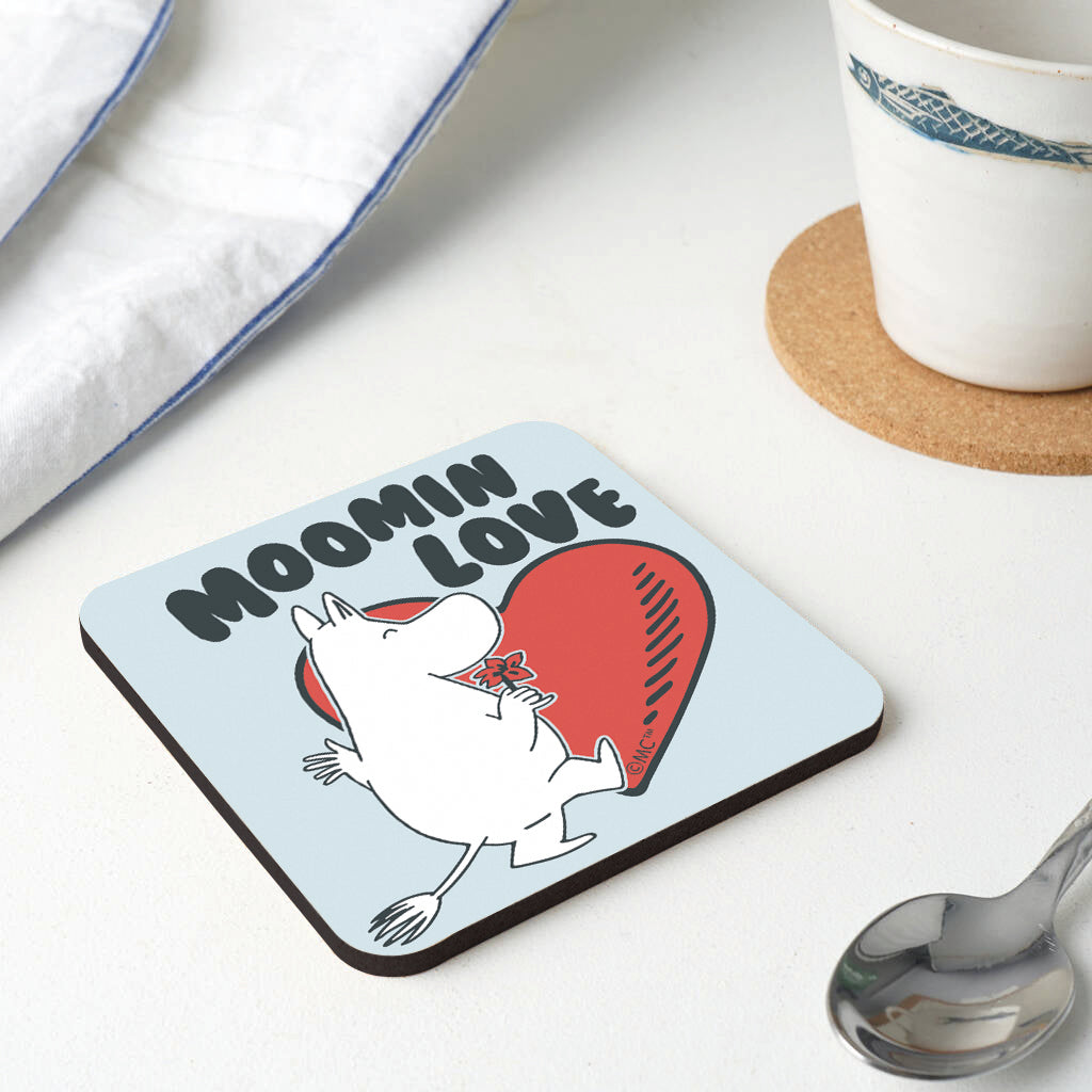 Moomin Love Heart Moomintroll Dances With Flower Wooden Single Coaster