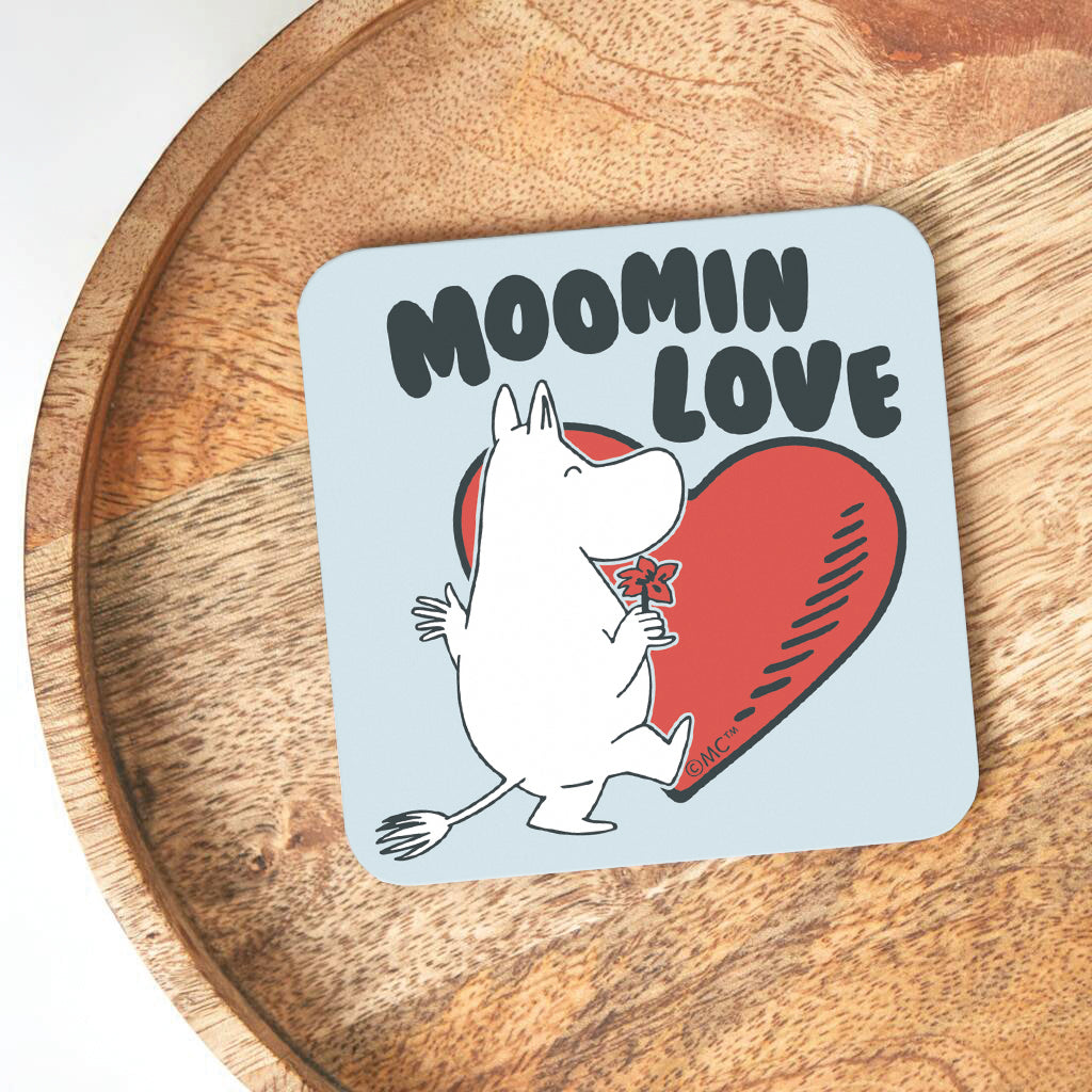 Moomin Love Heart Moomintroll Dances With Flower Wooden Single Coaster