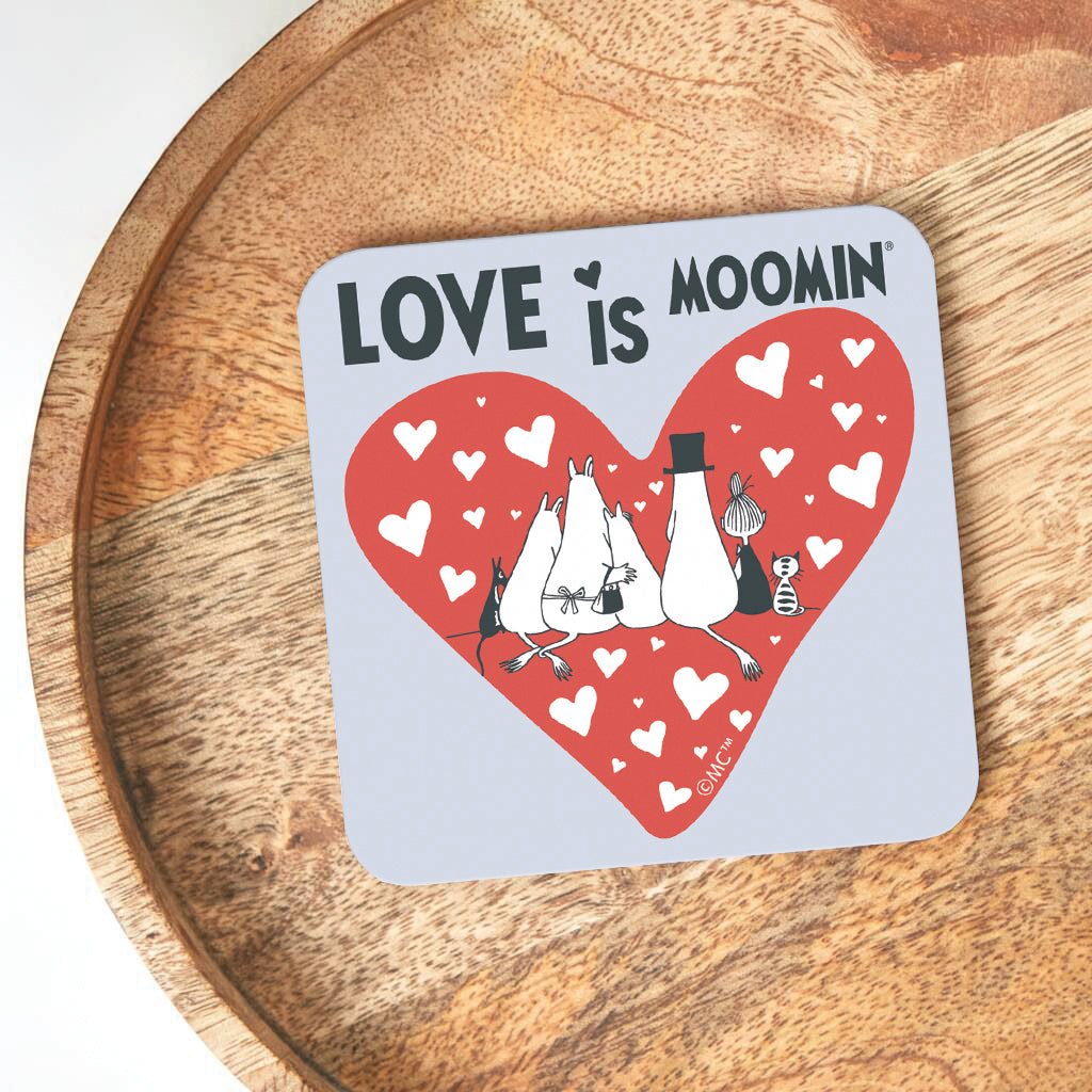 Moomin Family Hearts Love Is Moomin Wooden Single Coaster | Moomin Shop US