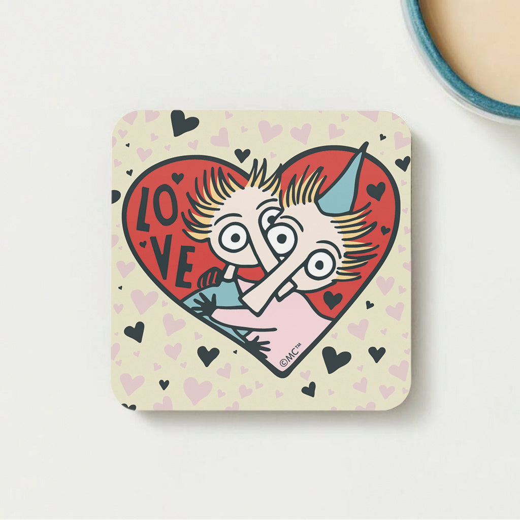 Moomin Love Hearts Thingumy &amp; Bob Wooden Single Coaster