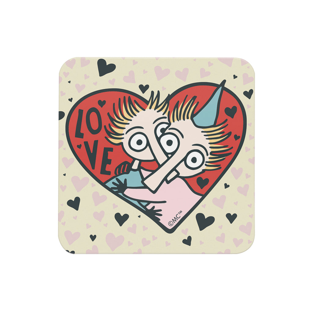 Moomin Love Hearts Thingumy &amp; Bob Wooden Single Coaster | Moomin Shop US