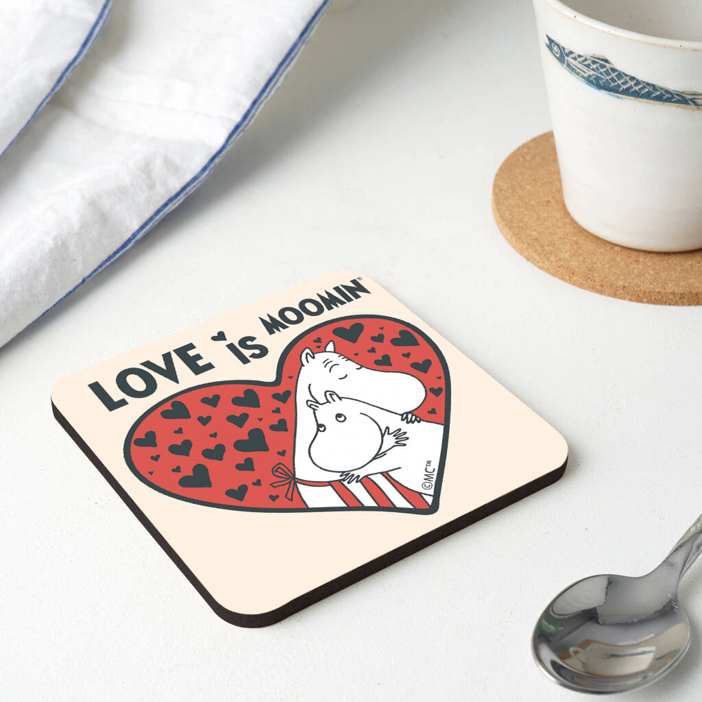 Moomin Heart Love Is Moomintroll &amp; Moominmamma Wooden Single Coaster | Moomin Shop US