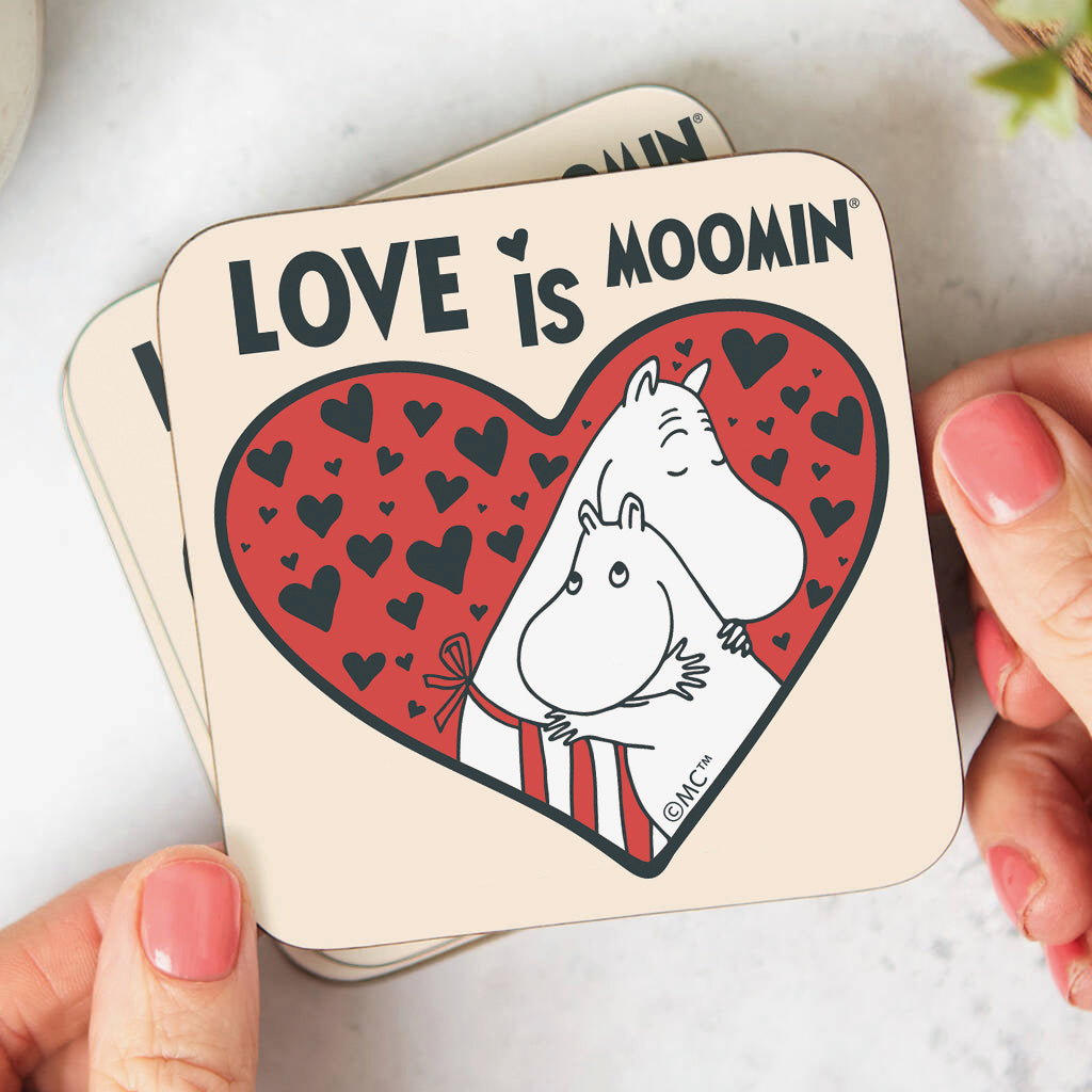 Moomin Heart Love Is Moomintroll &amp; Moominmamma Wooden Single Coaster