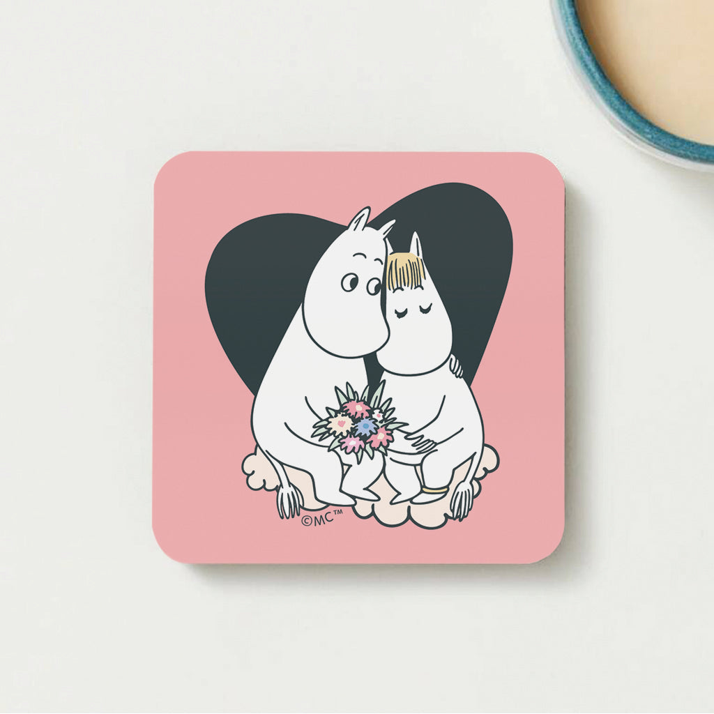 Moomin Snorkmaiden &amp; Moomintroll Love Heart Wooden Single Coaster | Moomin Shop US