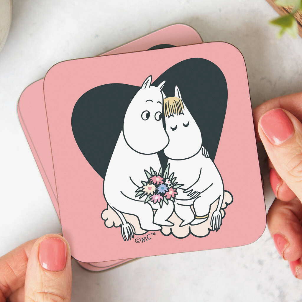 Moomin Snorkmaiden &amp; Moomintroll Love Heart Wooden Single Coaster