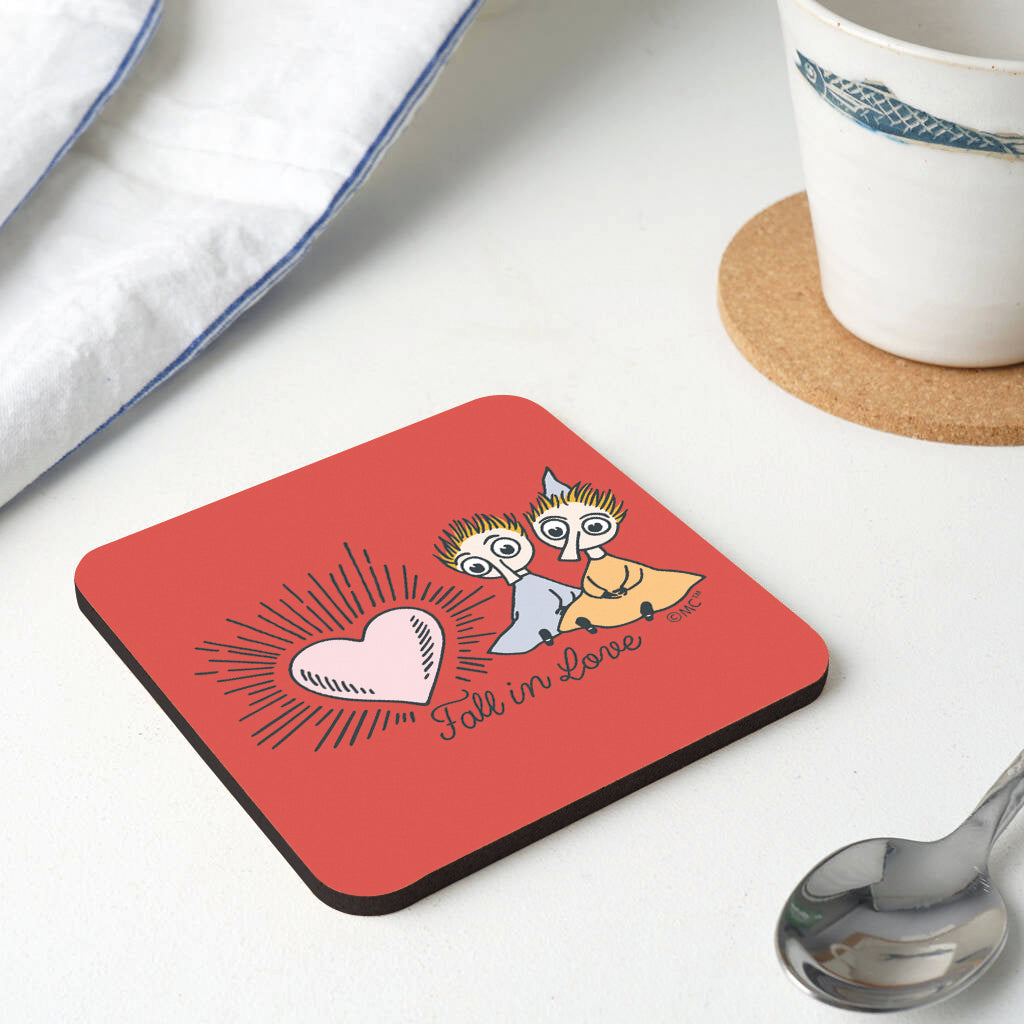 Moomin Thingumy &amp; Bob Fall In Love Heart Wooden Single Coaster | Moomin Shop US