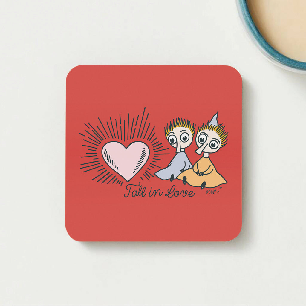 Moomin Thingumy &amp; Bob Fall In Love Heart Wooden Single Coaster