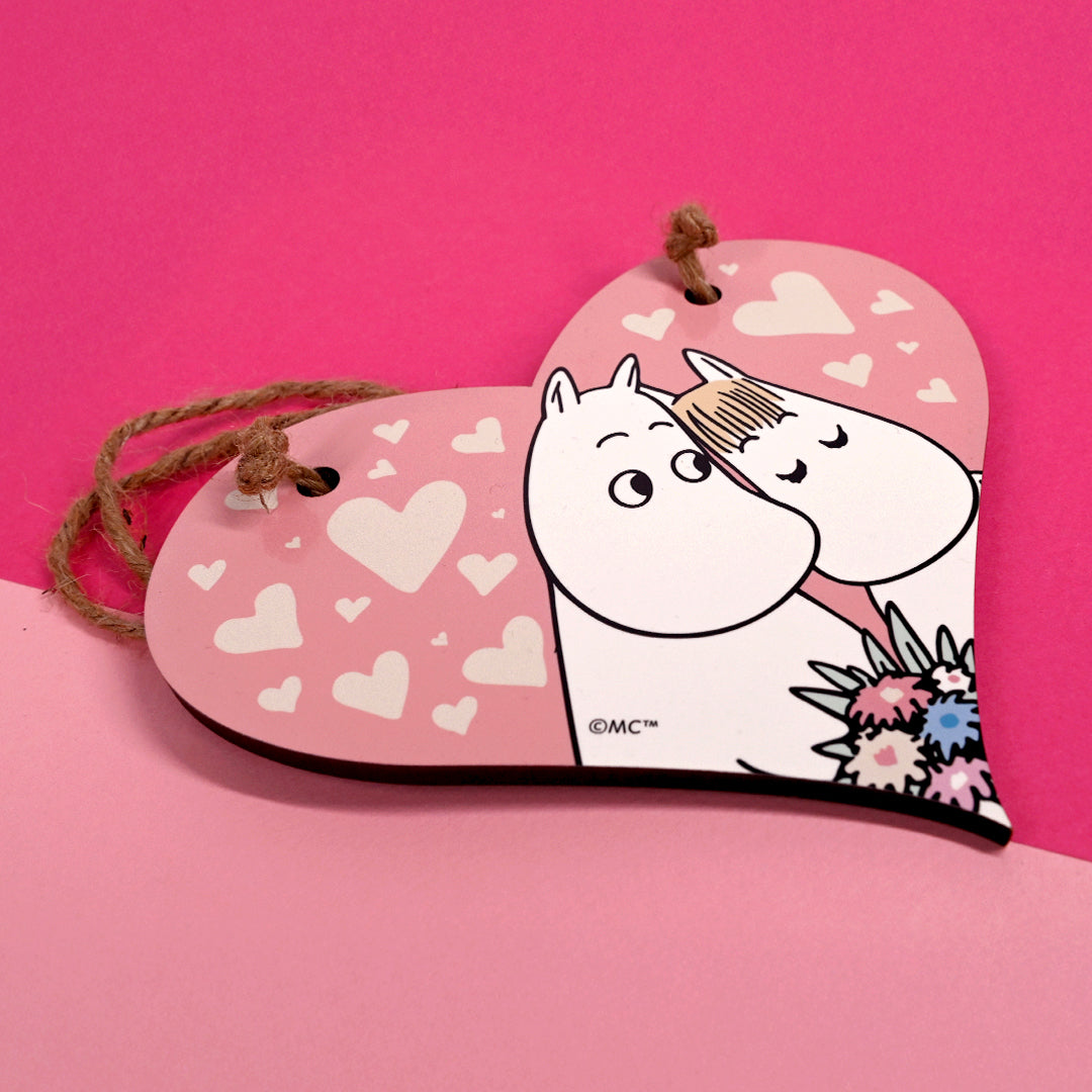 Moomin Love Hearts Moomintroll And Snorkmaiden Heart Shaped Wooden Hanging Sign