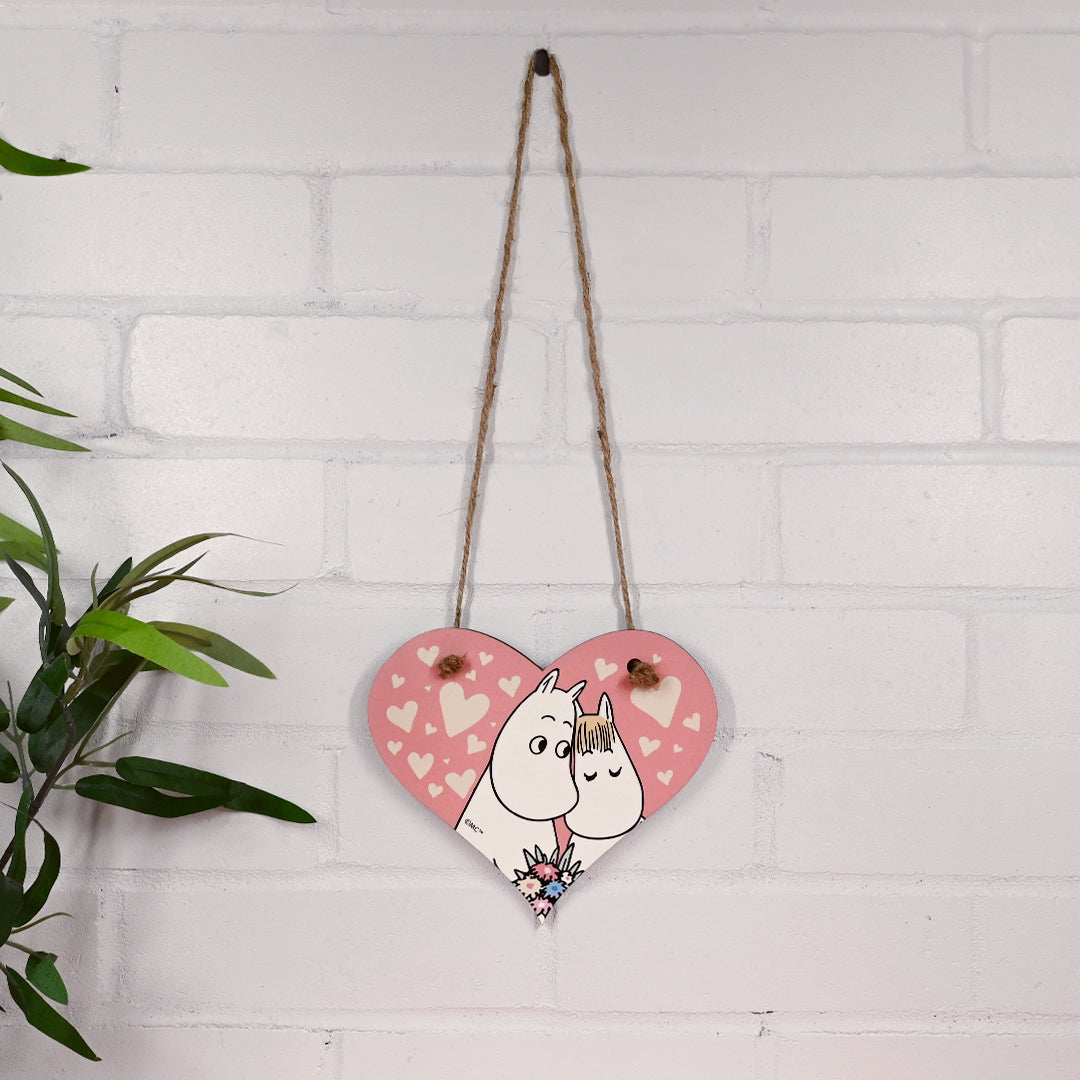 Moomin Love Hearts Moomintroll And Snorkmaiden Heart Shaped Wooden Hanging Sign