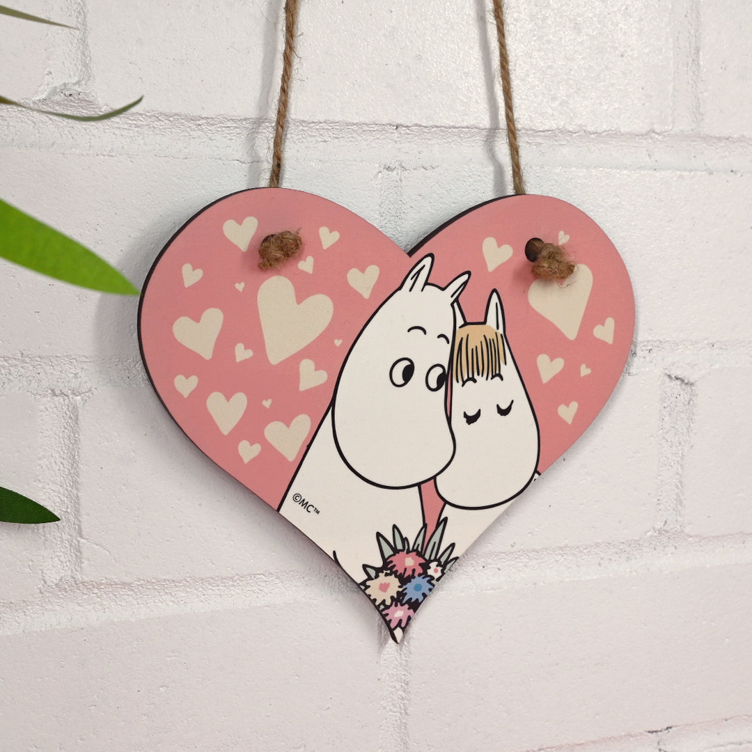 Moomin Love Hearts Moomintroll And Snorkmaiden Heart Shaped Wooden Hanging Sign