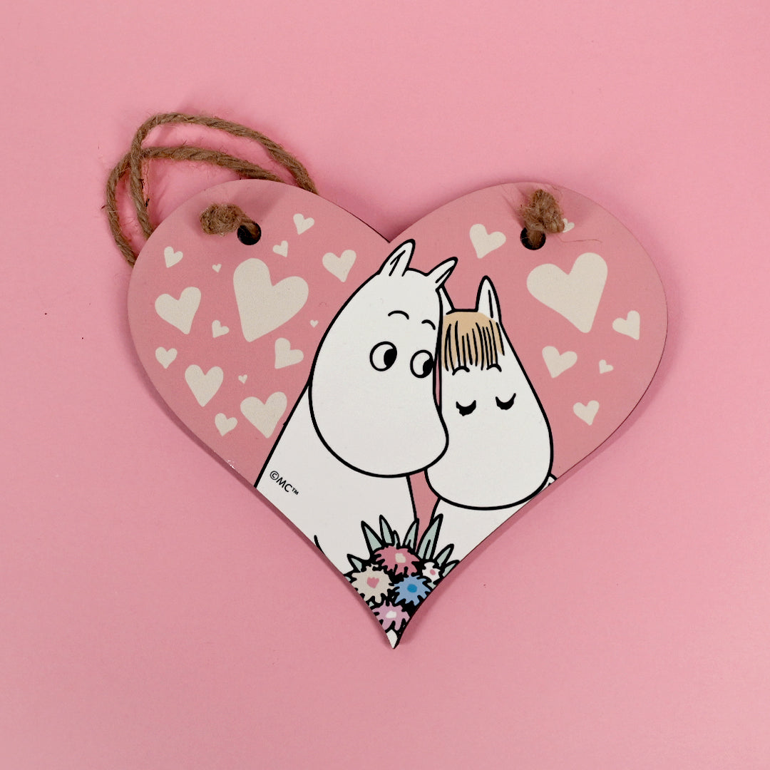 Moomin Love Hearts Moomintroll And Snorkmaiden Heart Shaped Wooden Hanging Sign