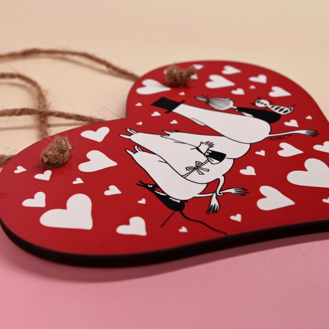 Moomin Hearts Family Love Wooden Hanging Sign Heart Shaped Wooden Hanging Sign