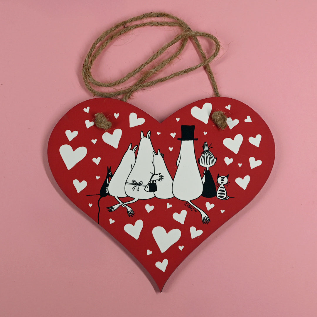 Moomin Hearts Family Love Wooden Hanging Sign Heart Shaped Wooden Hanging Sign